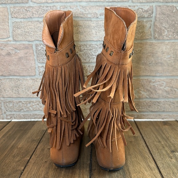 Yoki Toddler Girls Trina Rust 2-Layer Fringe Moccasin Tall Suede Boot / Sz 11 - Picture 7 of 16